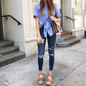 Zara embellished front tie blouse